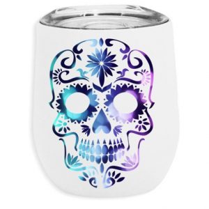 Vaso térmico calaveras de 355 ml color blanco y plata